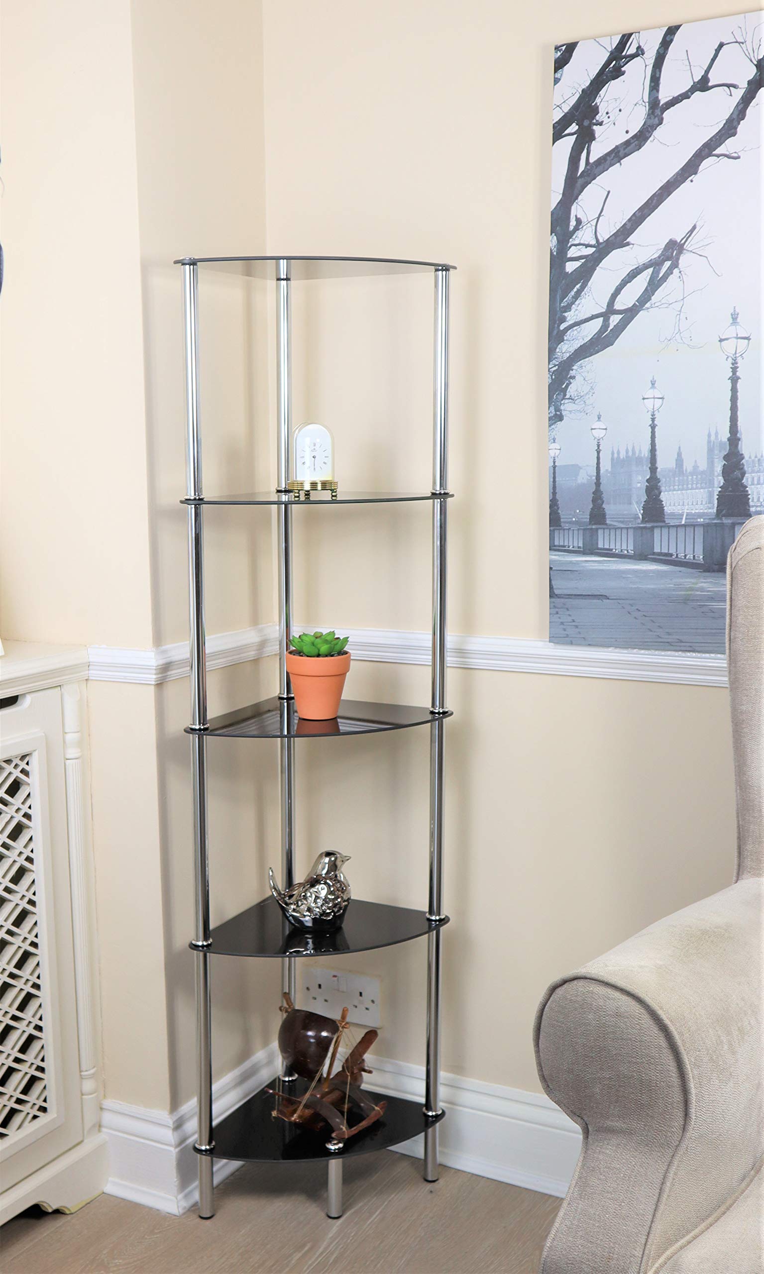 ASPECT Polo 5 Tier Corner Display Glass Unit-Black, Chrome, S