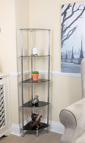 ASPECT Polo 5 Tier Corner Display Glass Unit-Black, Chrome, S
