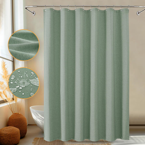 Shower Curtain, Heavy-Duty Linen-Texture Fabric Shower Curtain, Extra Soft Double-layer waterproof Shower Curtains With Smart Function Stainless