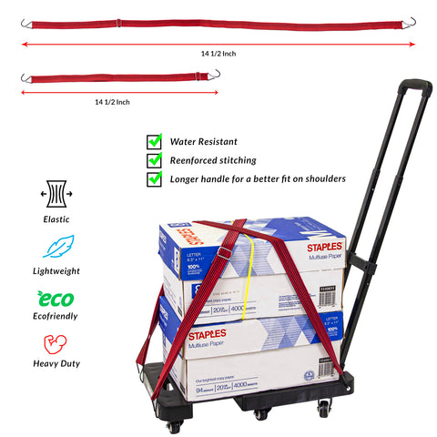 dbest products Trolley Dolly High-Tension Power Adjustable 63' Flat Bungee Cord 4 pack with Hooks and Buckle Heavy Duty Elastic Strap Max Stretch Tie