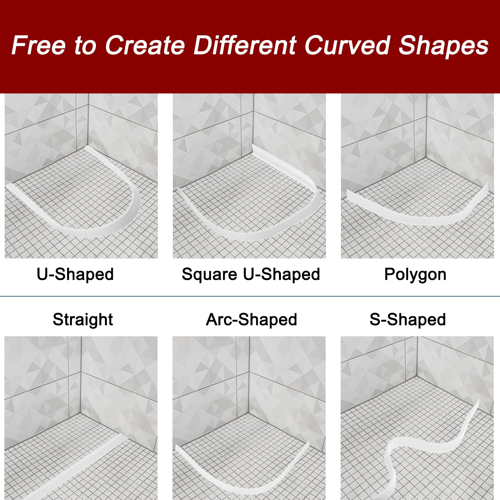 sourcing map Collapsible Shower Barrier, 98 Inch Silicone Water Splash Guard Strip 0.6 Inch W 0.4 Inch H Self Adhesive Water Stopper Barrier Dry and