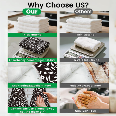 CUTHOLLOW 2 Pcs Black and White Flowers Hanging Kitchen Towels with Loop