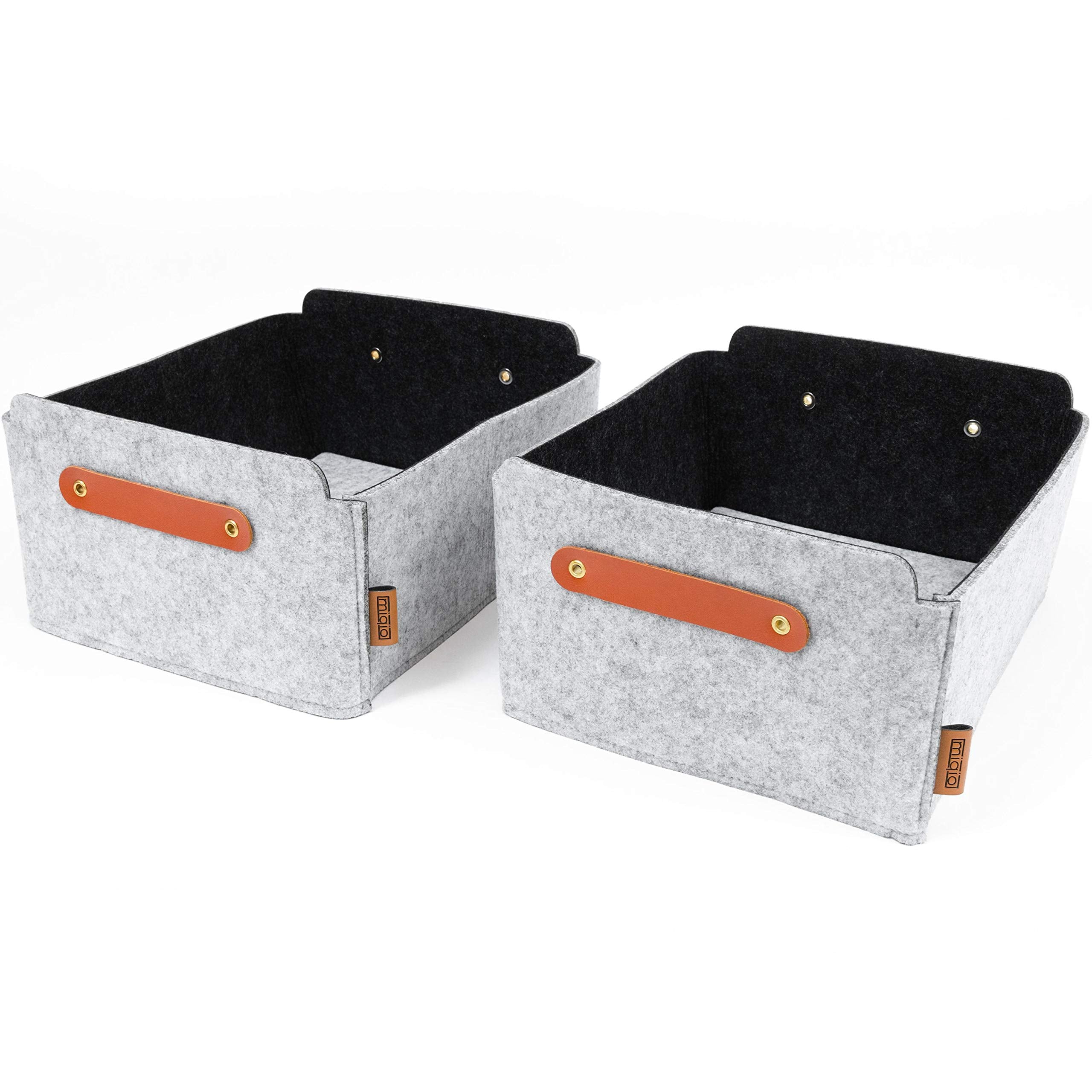 MIQIO Set of 2 Small Light Grey Rectangular Felt Storage Boxes