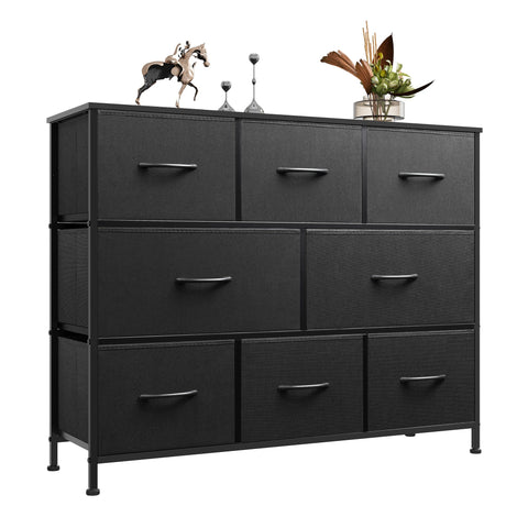 WLIVE Black Chest of Drawers, 8 Fabric Drawers Dresser Bedroom, Living Room
