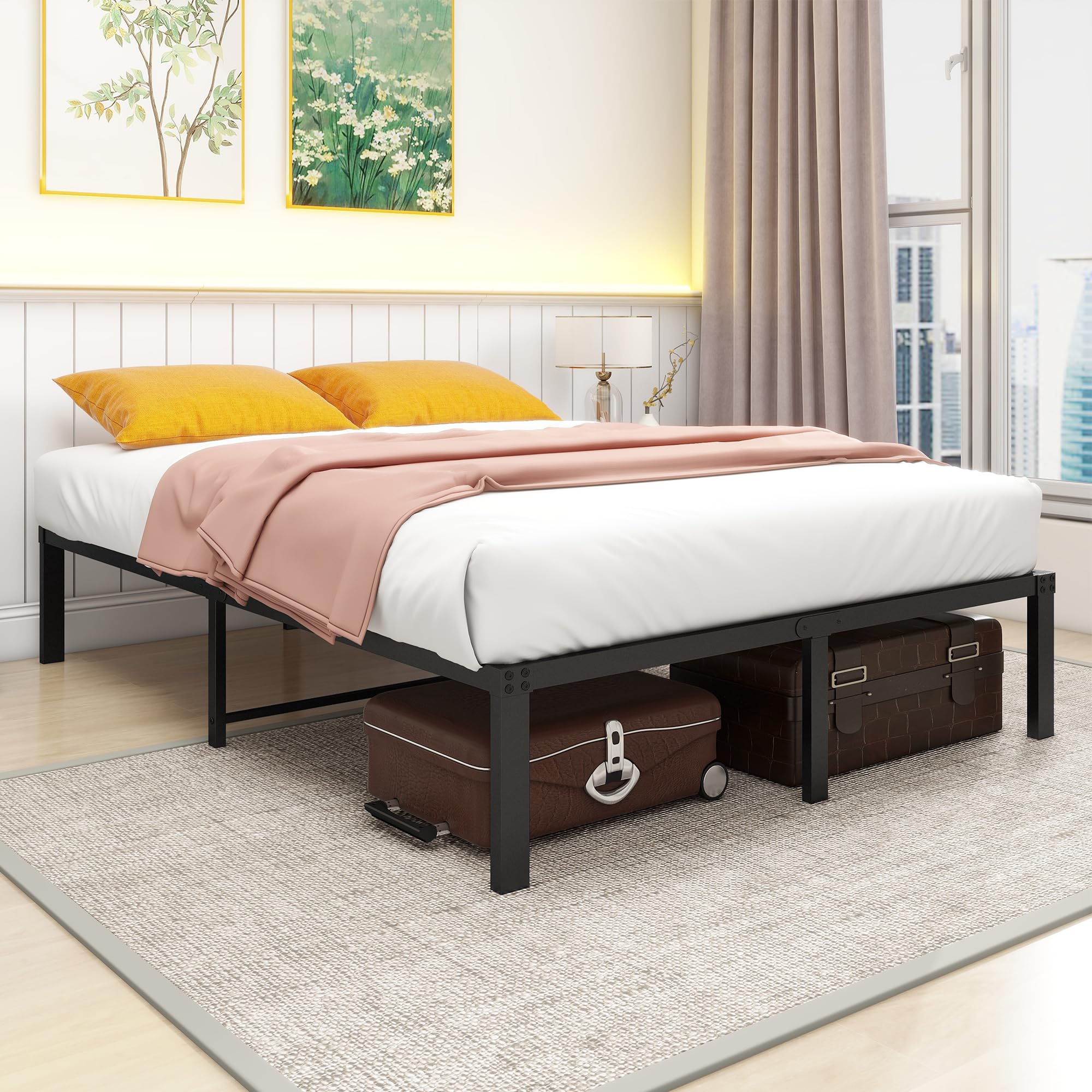 HOMERECOMMEND 4ft6 Double Bed Frame with Under Bed Storage,135x190cm,Black