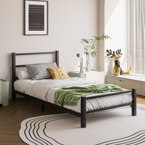 HAHRIR 16cm Low Profile 3ft Single Bed Frame with Metal Headboard, Black