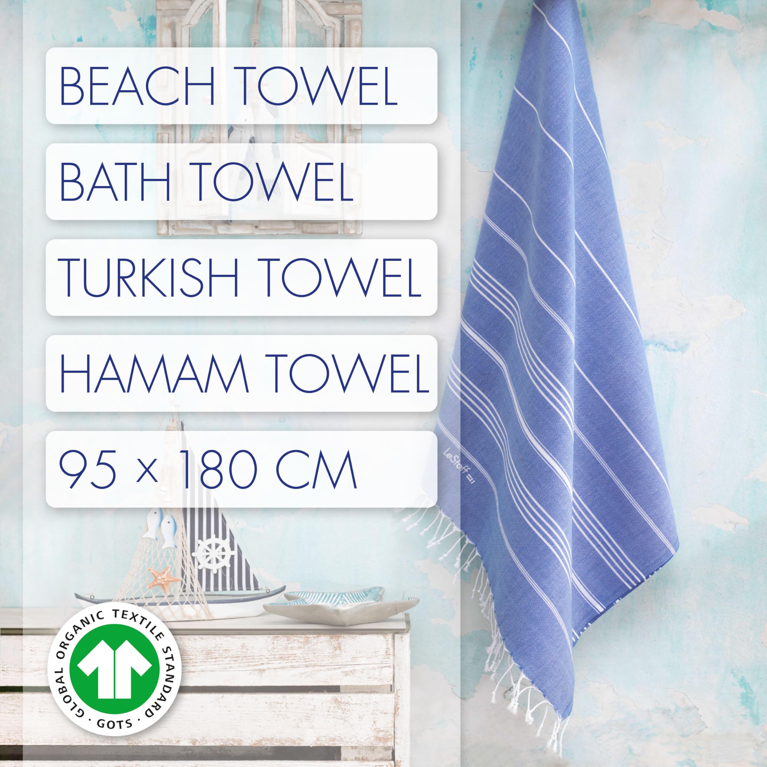 LeStoff Hammam Towel, Sauna Towel, 100% Organic Cotton, 95x180 cm, Sky Blue