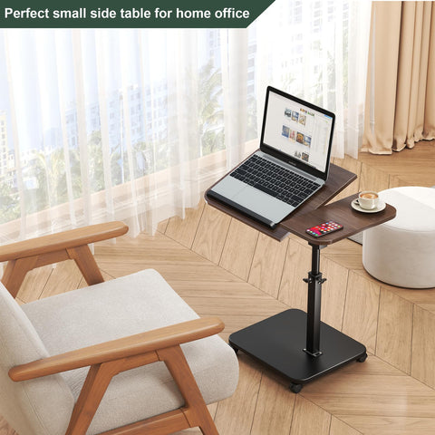 Adjustable Height C Shaped End Table with Wheels,360°Swivel Side Table, Top Tilting Laptop Stand TV Table for Sofa/Bed