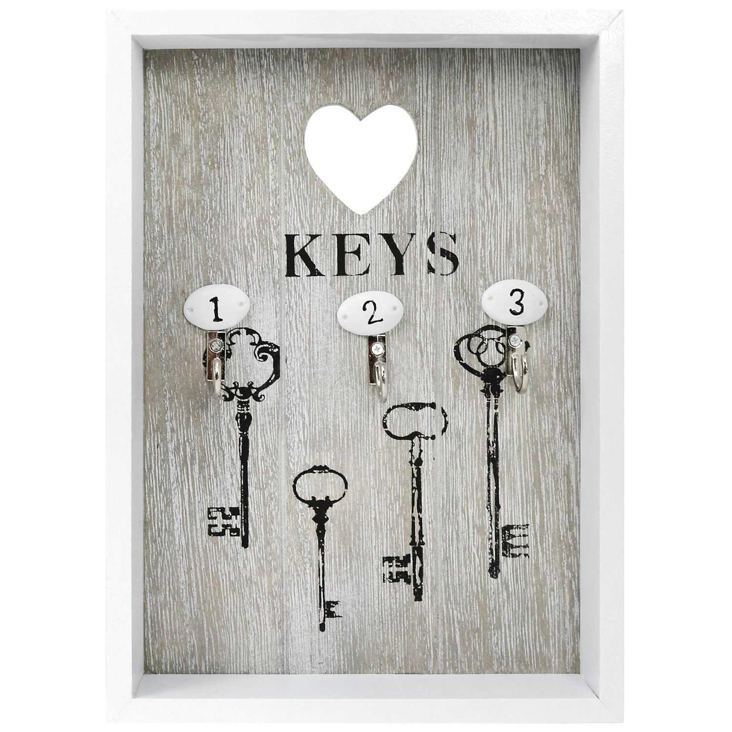 com-four® key box made of wood with 3 key hooks, 25 x 18 x 3.8 cm