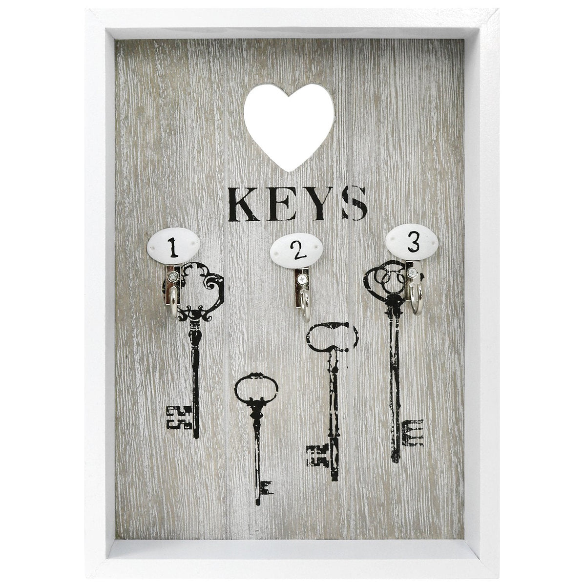 com-four® key box made of wood with 3 key hooks, 25 x 18 x 3.8 cm