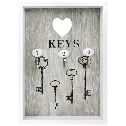 com-four® key box made of wood with 3 key hooks, 25 x 18 x 3.8 cm