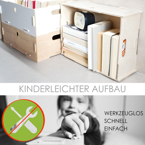 clipfritz - Wooden Storage Box with Lid (39 x 29 x 14 cm) - Rustic Birch - Stackable, Portable, Organiser Box for Children's Room