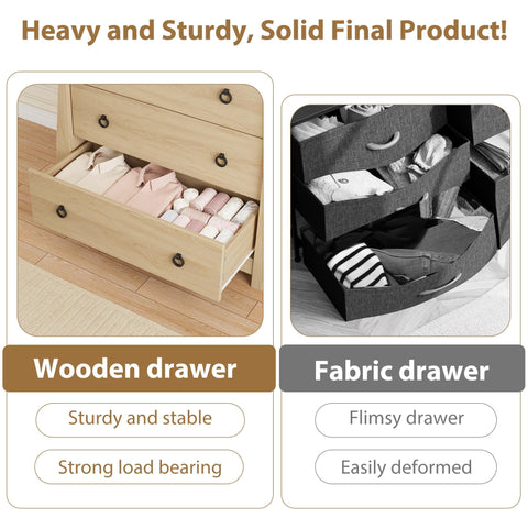 Crevyteg 3 Drawer Dresser, Modern Dresser for Bedroom, 29.3 in Tall Chest of Drawer with Metal Ring Pull Handles