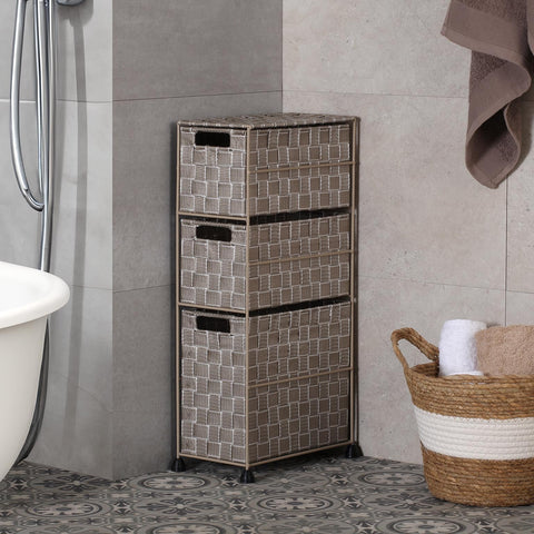 Versa Nilo Auxiliary Bathroom Furniture, Bathroom shelf with 3 storage baskets, Dimensions (H x W x D) 57 x 15.5 x 28 cm, Textured Plastic