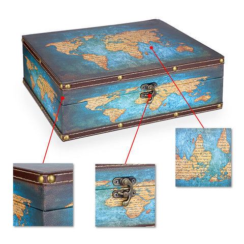 SUMNACON Vintage Treasure Storage Box with Latch 27.2*21.5*9.4cm, Green Map