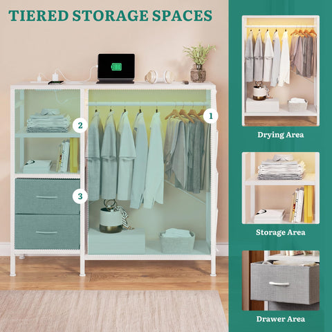 YITAHOME Wardrobe Chest of Drawers with Hanging Rail 120cm White