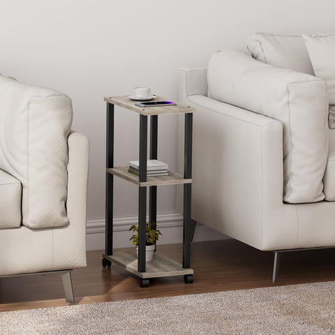 TUTOTAK Small Side Table, Narrow End Table, Bedside Table, Set of 2, Couch Side Table with Wheels for Living Room or Bedroom, Greige TB01BG0612EU
