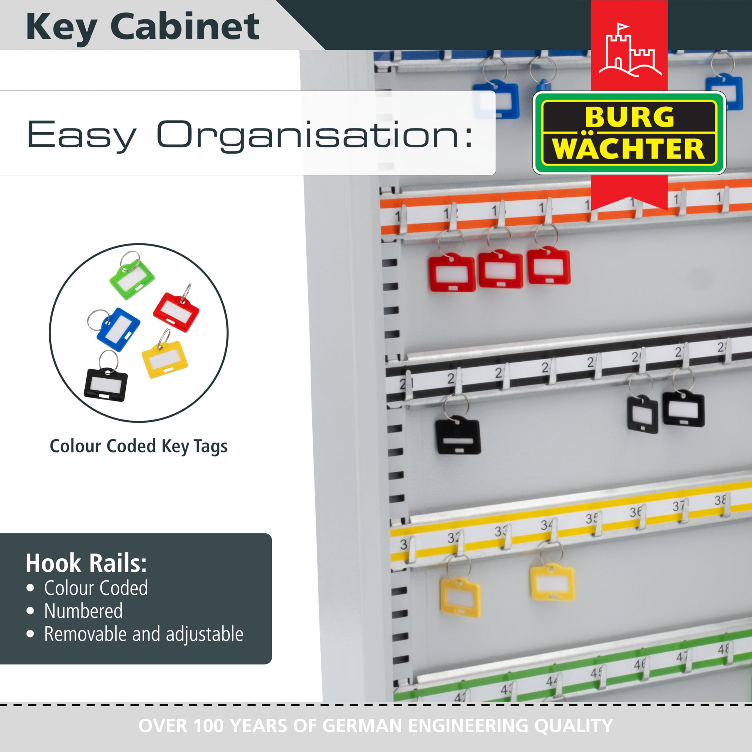 Burg-Wachter Euro Cylinder 50 Key Cabinet, Grau