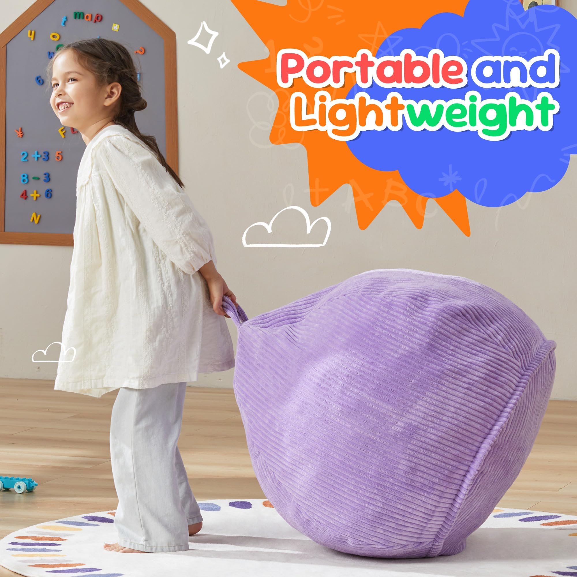 Hobestluk Kids Bean Bag Chair Teardrop Shape with Filling, 2.5FT Purple