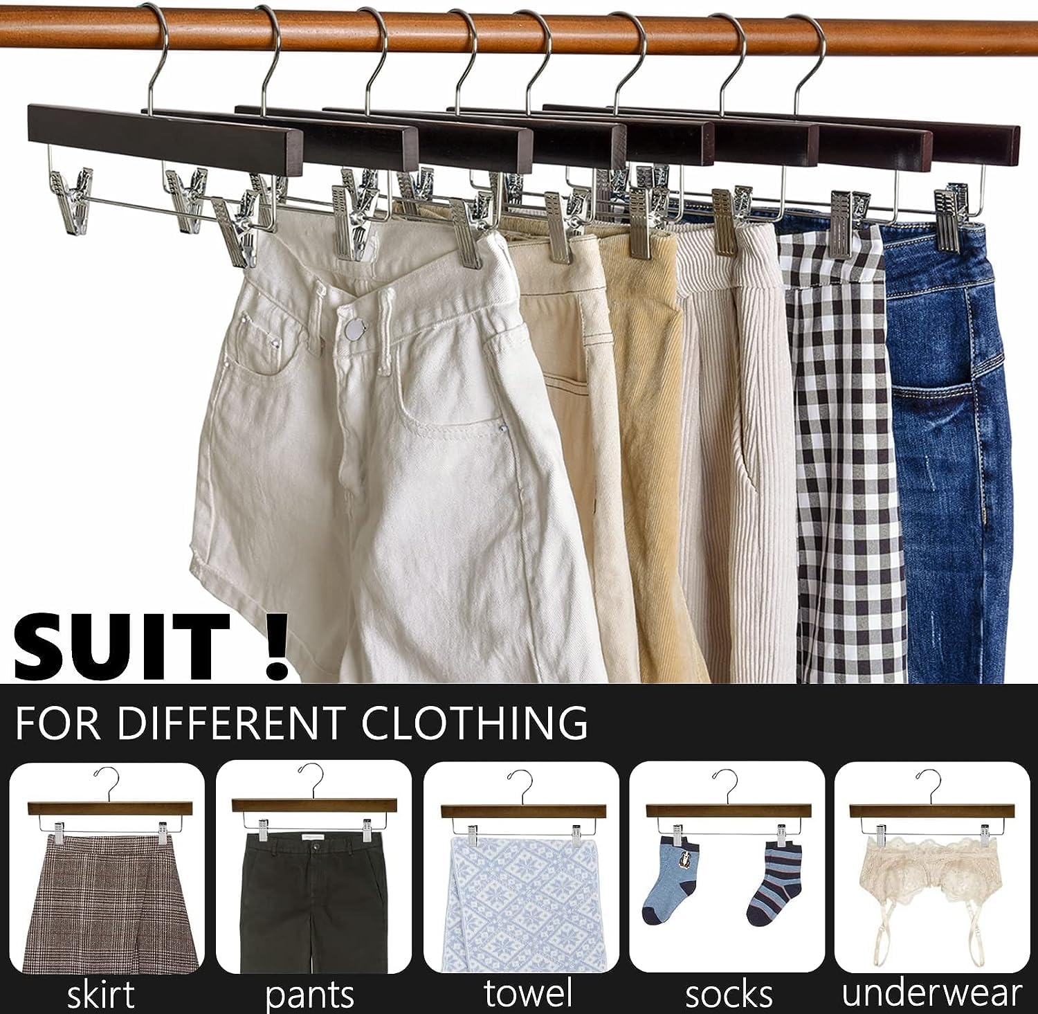 Amber Home 10pcs Wooden Trousers Hangers, Wood Skirts Hangers, Antique