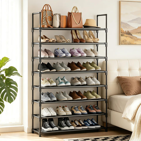 OYREL Shoe Rack 8 Tier 32-40 Pairs Shoes, Shoe Storage Large with Hooks