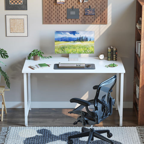 Grandder 120 cm Computer Desk, Home Office Desk Study Writing Kid Table, Simple PC Work Desk, Adjustable Feet, White