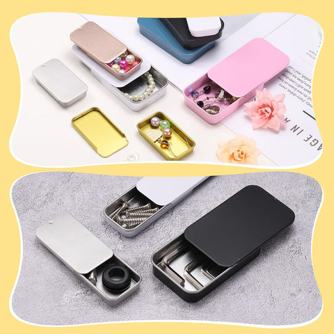sourcing map 12Pcs Slide Top Tin Containers, Mini Metal Empty Tins Box with Sliding Lids, 3.1"x1.3"x0.4" Rectangular Storage Organizers for Lip Balm