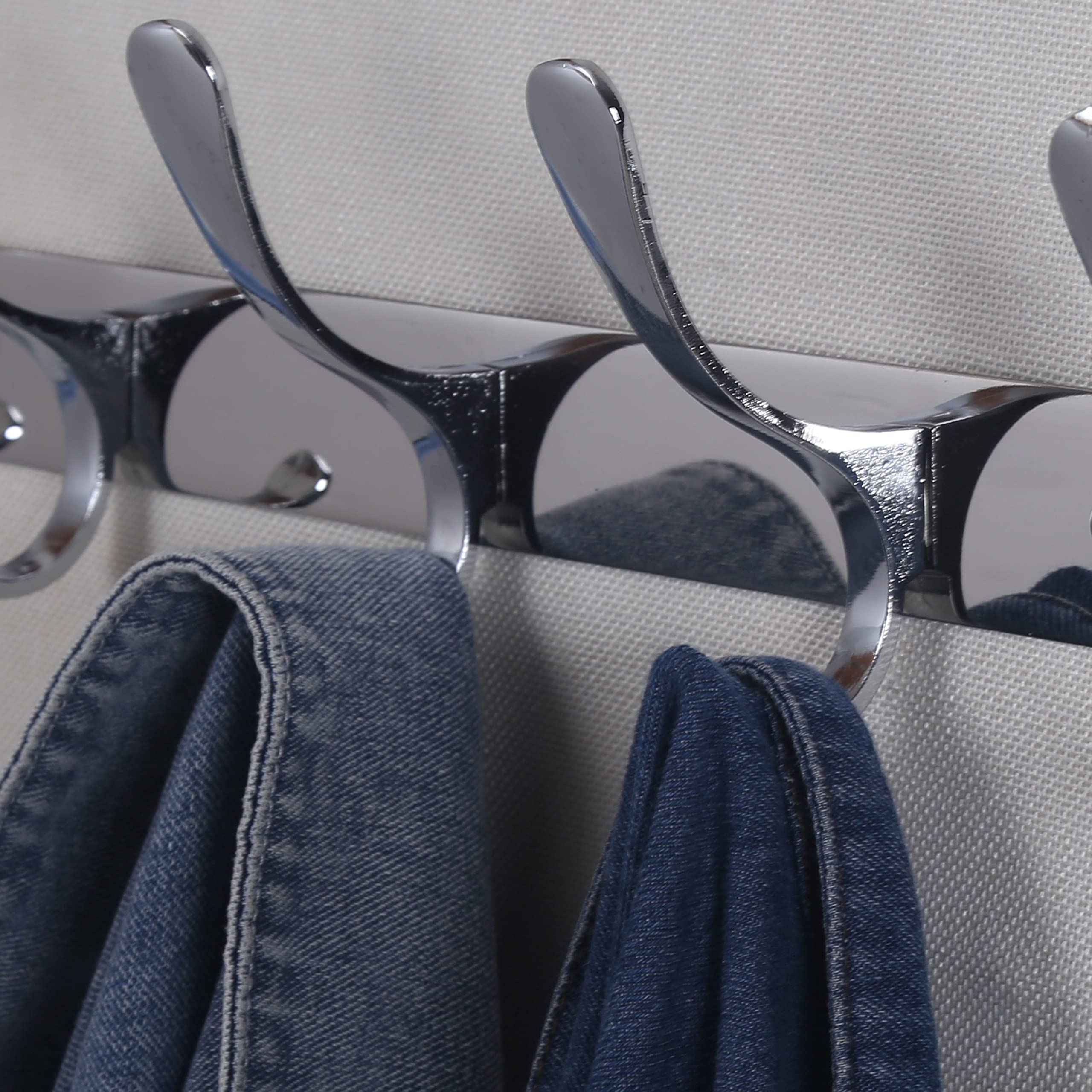 SKOLOO - Wall Mounted Coat Rack with 5 Hooks, Metal Wall Mounted Coat Hanger for Coat Jacket Backpack Coat Silver Hooks Perfect for Entryway, Kitchen
