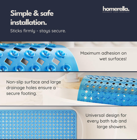 homerella Bath Mat Non Slip Anti Mould 88x39cm Shower Mat Non Slip Bath Mat