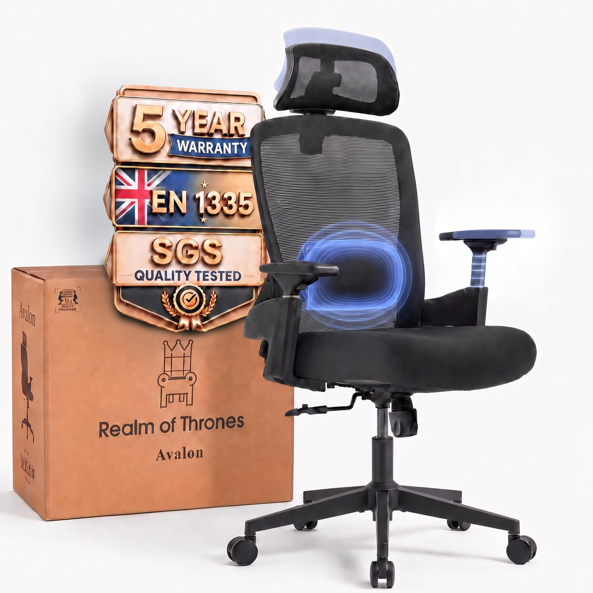 Realm of Thrones Ergonomic Office Chair, 3D Armrests and 2D Lumbar Support