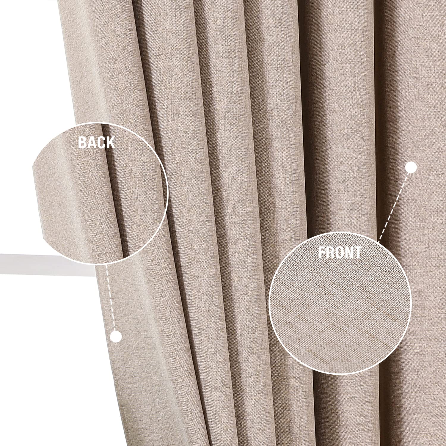 Krismile Linen Eyelet Shower Curtains Mildew Resistant Waterproof Washable, Weighted Hem Bathroom Shower Curtain with 12 White Bath curtain Hooks