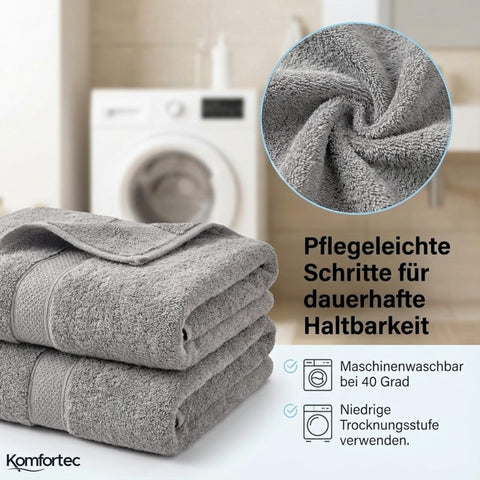 Komfortec Hand Towel Set, 8 Pieces, 100% Cotton, Silver/Anthracite
