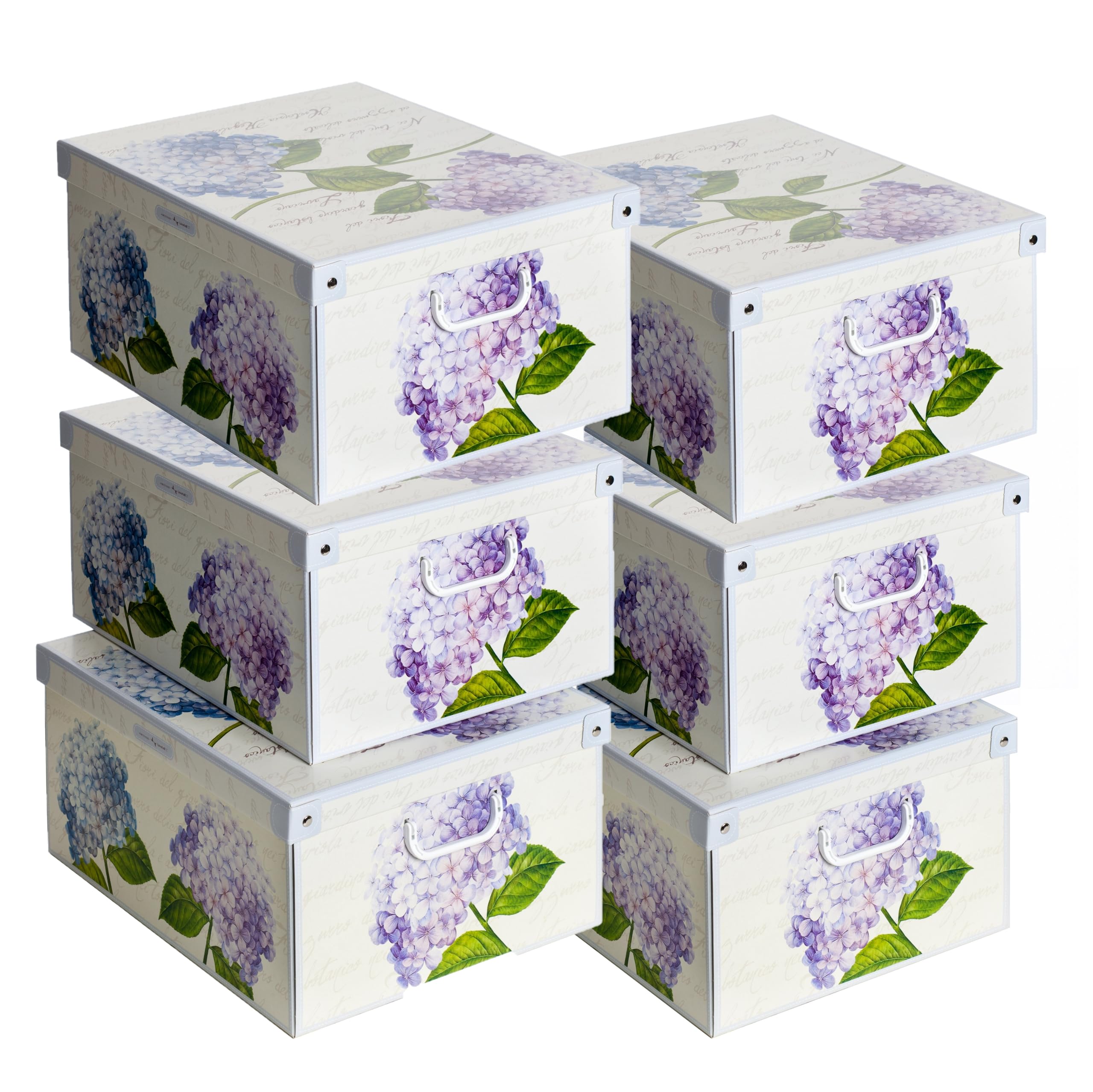 Lavatelli Set of 6 Cardboard Storage Boxes with Lid Hydrangeas 39x50x24cm