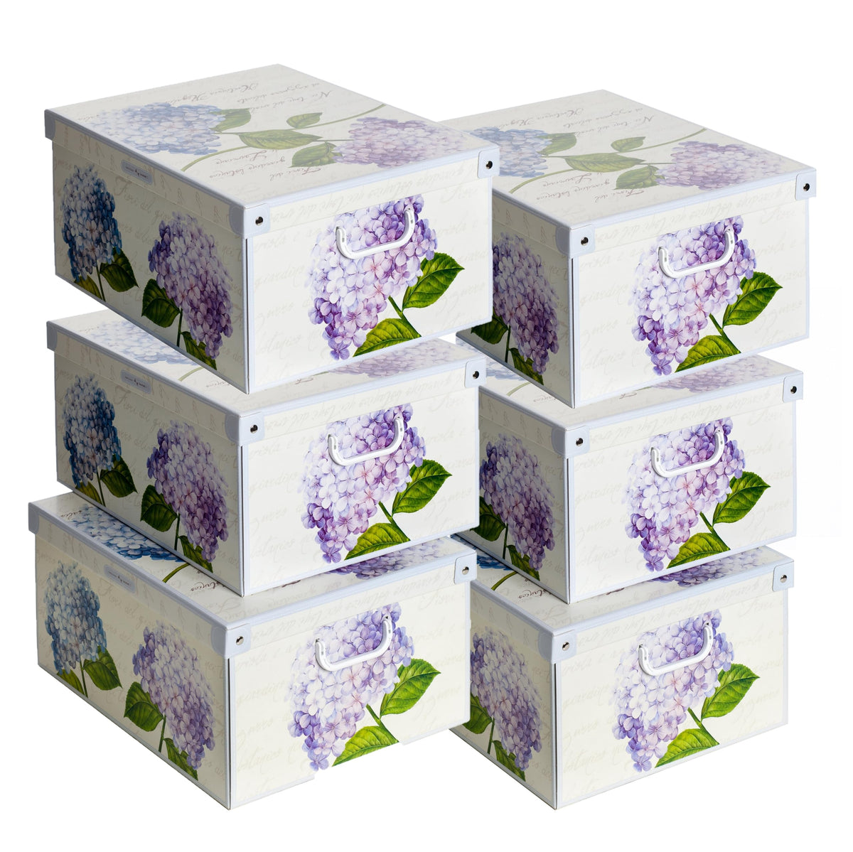 Lavatelli Set of 6 Cardboard Storage Boxes with Lid Hydrangeas 39x50x24cm