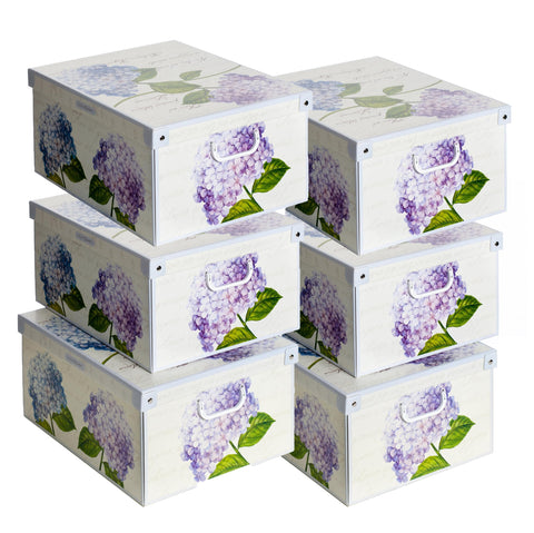 Lavatelli Set of 6 Cardboard Storage Boxes with Lid Hydrangeas 39x50x24cm