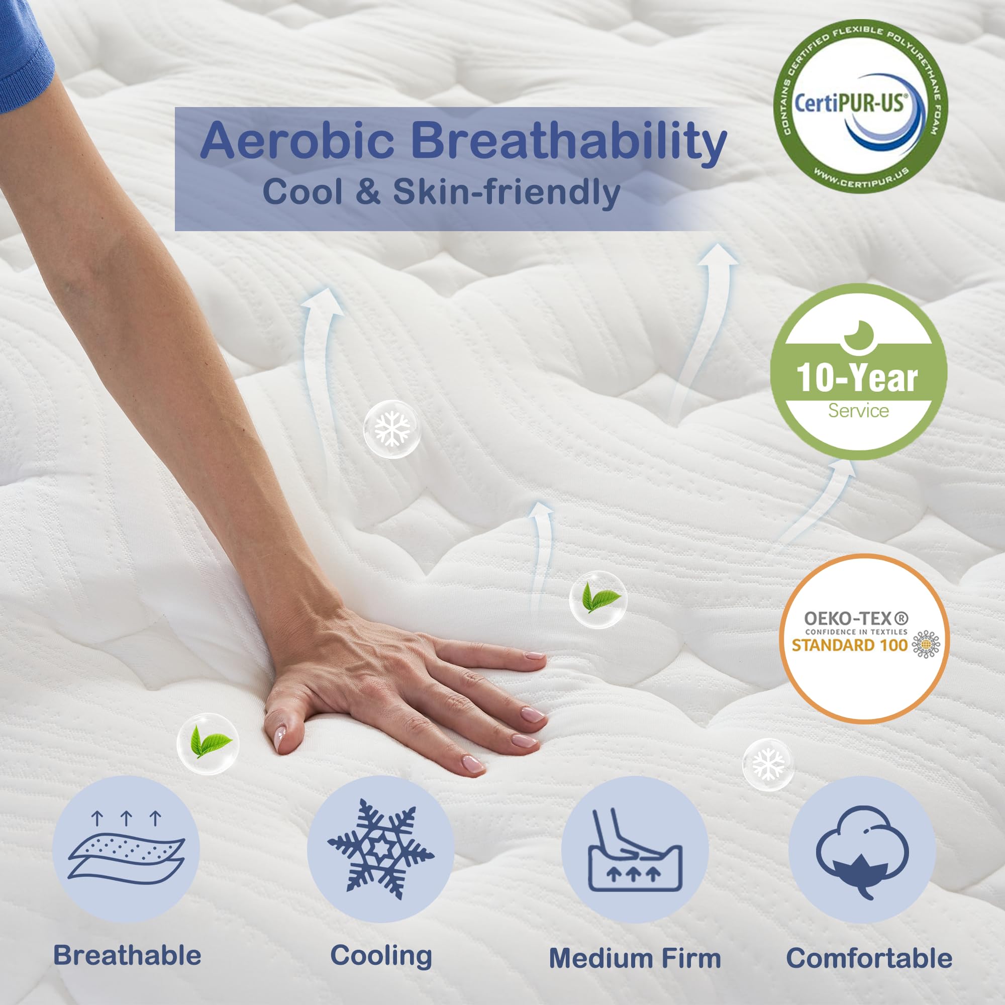 Bednew Single Size Mattress 3FT, 11 Inch Innerspring Hybrid Mattress with Breathable Foam and Pocket Spring For Gentle Support and Cool Comfort Sleep