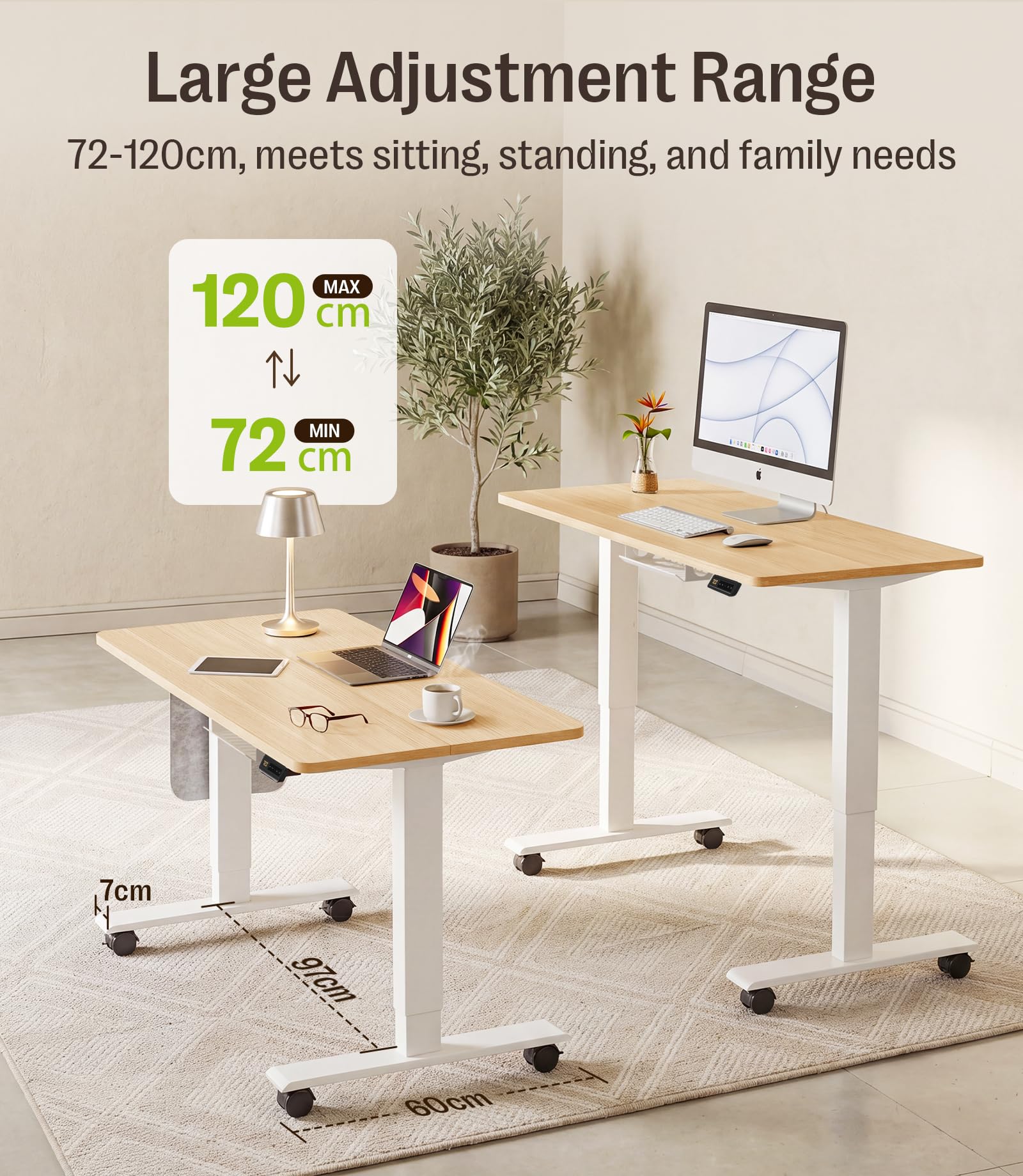MAIDeSITe Electric Height Adjustable Standing Desk, 120x60cm Sit Stand Desk