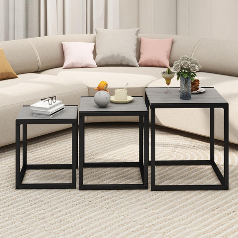 DUMEE Wooden Nesting Tables Set of 3 Coffee Table, Stacking Side End Tables for Living Room, Grey