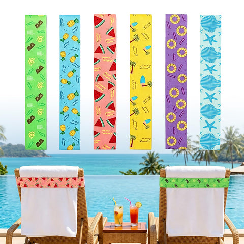 runxsam 6 pcs elastic beach towel bands 40×4.5 cm (6 styles)