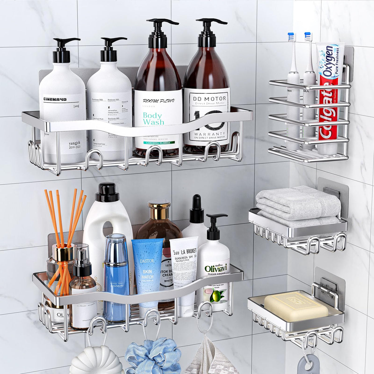 Deyhoc Rustproof Stainless Steel Shower Caddy 5 Pack - Silver