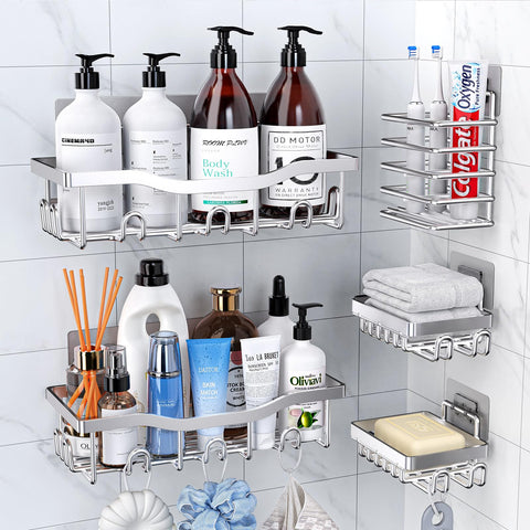 Deyhoc Rustproof Stainless Steel Shower Caddy 5 Pack - Silver