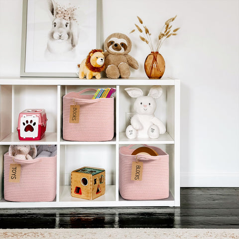 TIMEYARD Pink Cotton Rope Storage Basket Woven Shelf Basket for Organising