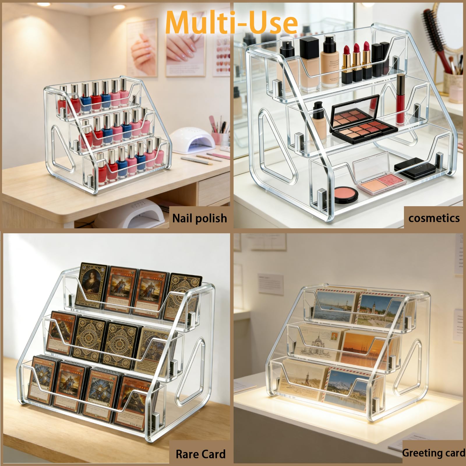ZYNERY 3-Tier Acrylic Card Display Stand, Clear Card Stands for Display, Versatile Display Shelves For Greeting Card Organiser, Trading Card