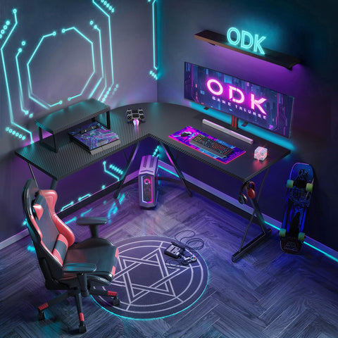 ODK L Shaped Gaming Desk,127×127 cm, Carbon Fiber Black