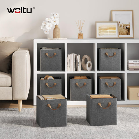 WOLTU Storage Boxes Set of 3, Storage Baskets, Folding Wardrobe Cube Boxes, with Handle and Metal Frame, for Living Room/Bedroom/Study, Linen
