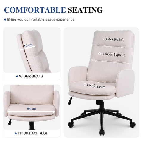 Flysky Office Chair for Home, Teddy Fleece Desk Chair, Beige