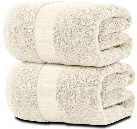 White Classic Ivory Soft Luxury Bath Towels - 650 GSM Cotton Luxurious Bath Towels Extra Large 35x70 | Highly Absorbent & Quick Dry