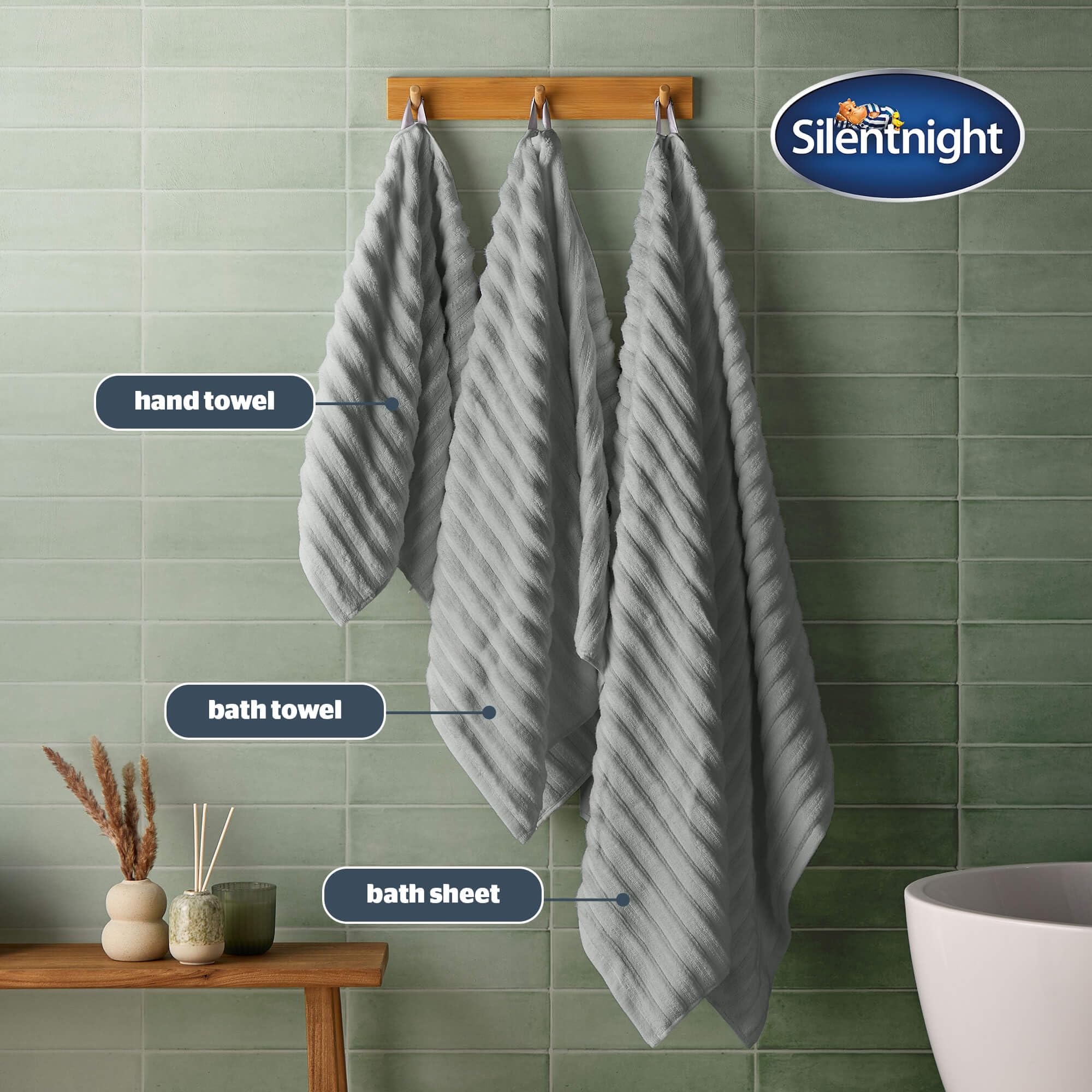 Silentnight Ribbed Cotton Bath Sheet - Luxuriously Soft & Super Absorbent Deep Thick Pile Towel - 100% Cotton BCI - Textured Dense Ribbed Bath Sheet