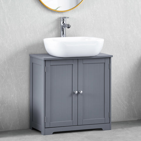 Bath Vida Priano 2 Door Bathroom Under Sink Floor Cabinet | Grey | Space-Saving Storage | 60H x 60W x 30D cm | Adjustable Shelf | Freestanding