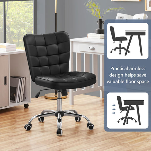 Yaheetech PU Leather Armless Swivel Office Chair, Adjustable Height, Black